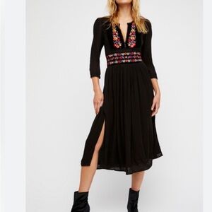 Free People embroidered smocked Flora Midi Dress